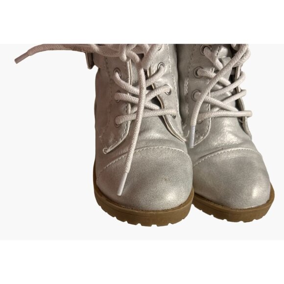 Sugar Gelato Boots Girls Size 8 M Silver Metallic Glitter White Faux Fur Lace-up - Picture 4 of 10